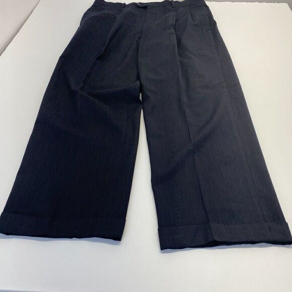Mens Pleated Front Pants Back striped 93 % Wool 7% Cashmere Dry Clean 36X32 - Picture 2 of 12